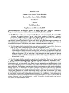 Rule One Fund Supplement for CDS